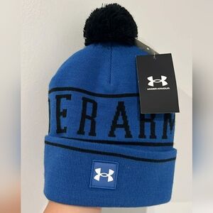 Under Armour Blue Beanie with Black Pom